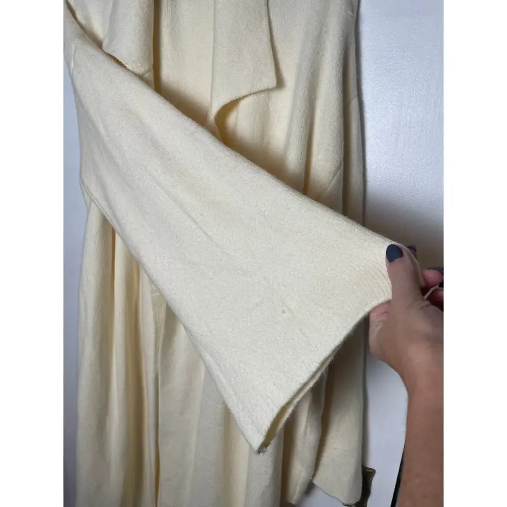 Blueivy BELTED KNIT Ivory CARDIGAN‎ Womens L Cozy Chic Cream Long Open Sweater